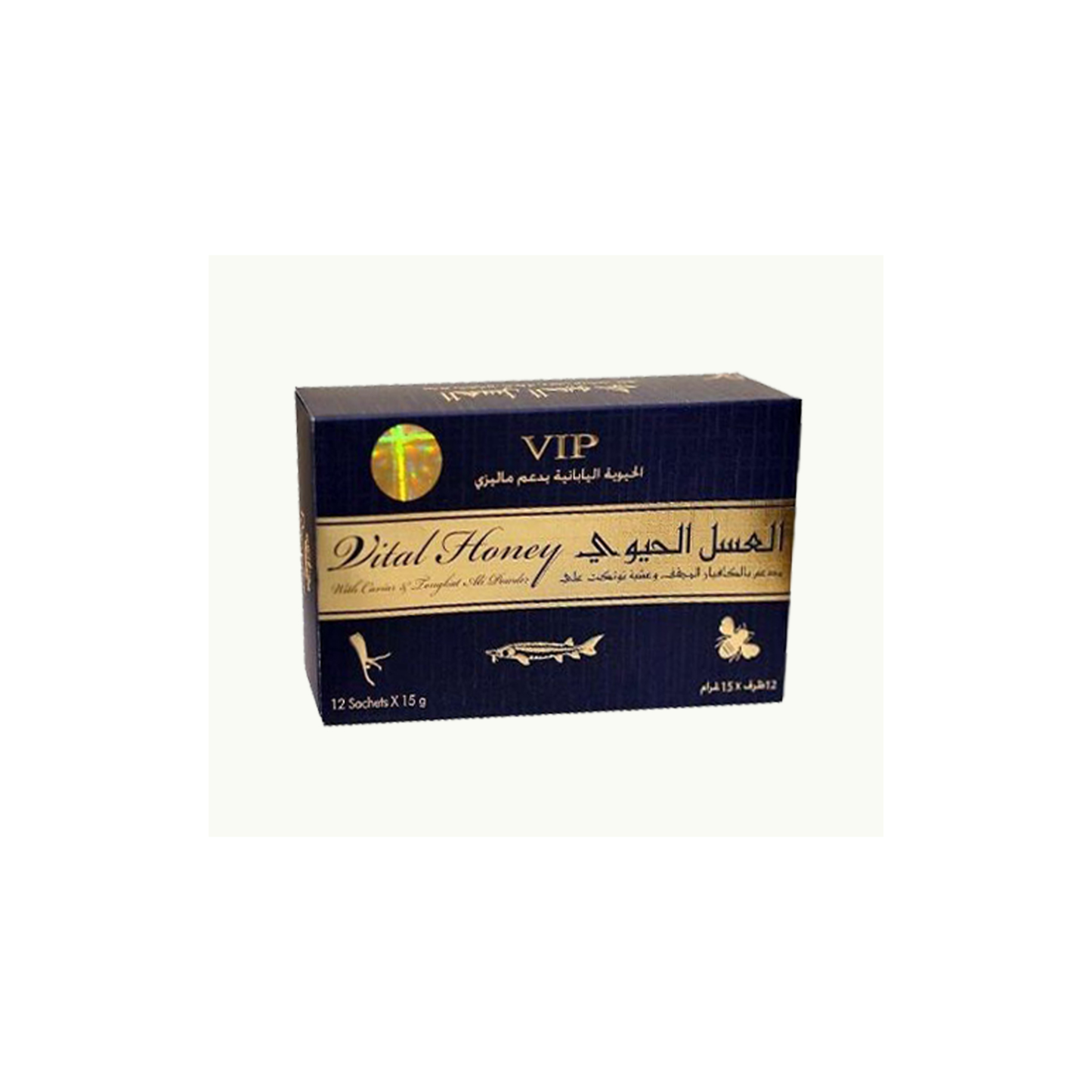 Vital Honey VIP – 12 Sachets x 15g | Premium Honey with Caviar & Tongkat Ali | Blue & Gold Edition