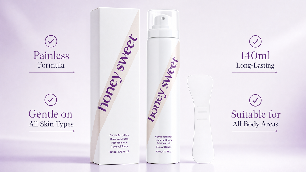 Honey Sweet Gentle Body Hair Removal Spray — Painless & Cream-Free Formula for Underarms, Legs & Sensitive Areas, 140ml / 4.73 FL.OZ