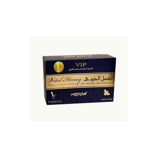 Vital Honey VIP – 12 Sachets x 15g | Premium Honey with Caviar & Tongkat Ali | Blue & Gold Edition