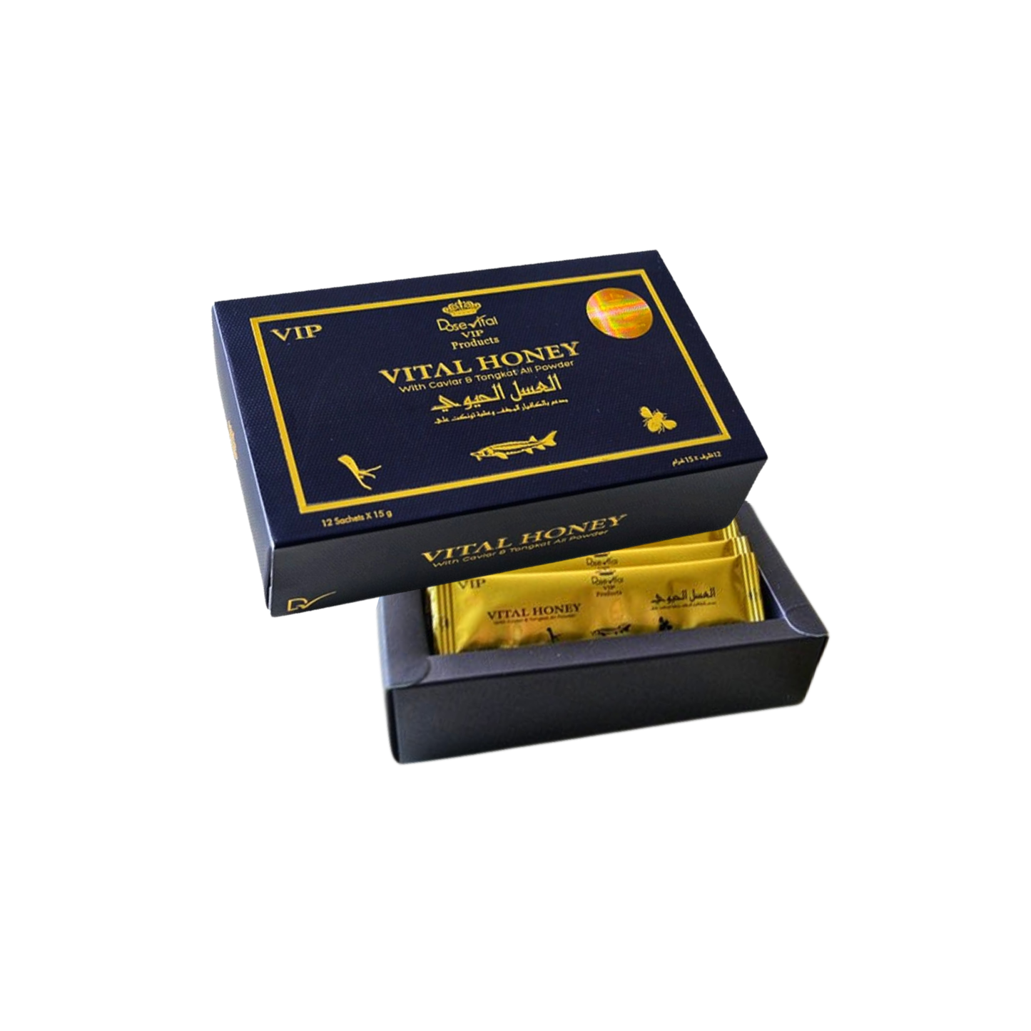 Vital Honey VIP – 12 Sachets x 15g | Premium Honey with Caviar & Tongkat Ali Powder